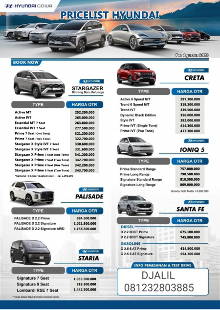 Pricelist Hyundai Tahun 2023